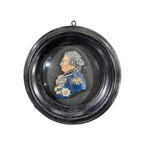 208 - TWO 19TH CENTURY FRAMED WAX PORTRAITS SHOWING LORD HORATIO NELSON AND LADY EMMA HAMILTON, Diameter-1... 