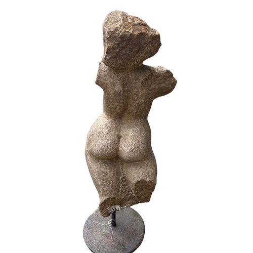 155 - POSSIBLY GREEK, A LARGE CLASSICAL CARVED STONE NUDE FEMALE FIGURE OF APHRODITE, MOUNTED ON LATER MET... 