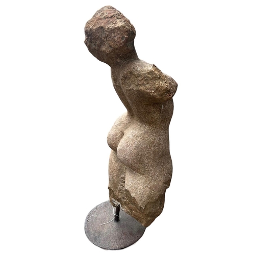 155 - POSSIBLY GREEK, A LARGE CLASSICAL CARVED STONE NUDE FEMALE FIGURE OF APHRODITE, MOUNTED ON LATER MET... 