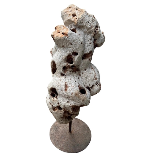 156 - POSSIBLY GREEK, A HEAVY PERFORATED CARVED STONE NUDE FEMALE FIGURE, POSSIBLY OF APHRODITE, MOUNTED O... 