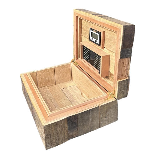 210 - DANIEL MARSHALL, 1962 WHISKY STAVE CIGAR HUMIDOR, LIMITED EDITION (A/F). 
Height-14.8cm, Width-37.8c... 
