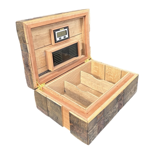 210 - DANIEL MARSHALL, 1962 WHISKY STAVE CIGAR HUMIDOR, LIMITED EDITION (A/F). 
Height-14.8cm, Width-37.8c... 