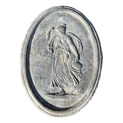 211 - PAIR OF LATE 19TH CENTURY REGENCY DESIGN  NEOCLASSICAL LEAD PLAQUES SHOWING THE GODDESSES FLORA AND ... 