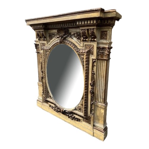 220 - TWO LARGE AND IMPRESSIVE EARLY 19TH CENTURY ENGLISH CARVED GILTWOOD AND GESSO OVERMANTLE MIRRORS
The... 