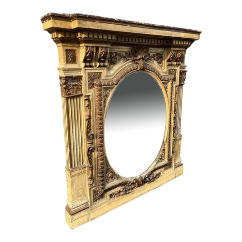 220 - TWO LARGE AND IMPRESSIVE EARLY 19TH CENTURY ENGLISH CARVED GILTWOOD AND GESSO OVERMANTLE MIRRORS
The... 