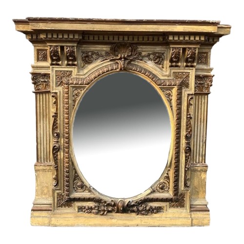 220 - TWO LARGE AND IMPRESSIVE EARLY 19TH CENTURY ENGLISH CARVED GILTWOOD AND GESSO OVERMANTLE MIRRORS
The... 