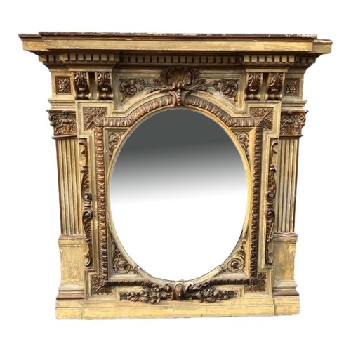 220 - TWO LARGE AND IMPRESSIVE EARLY 19TH CENTURY ENGLISH CARVED GILTWOOD AND GESSO OVERMANTLE MIRRORS
The... 