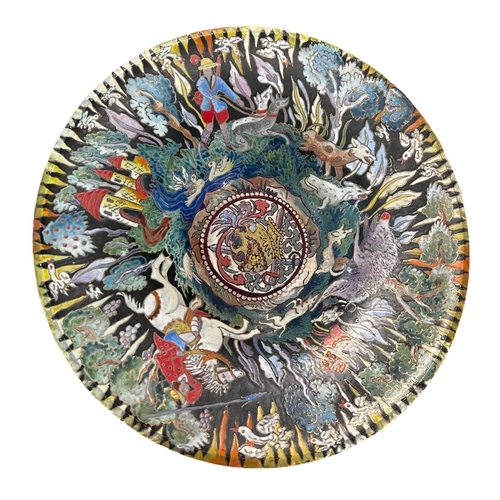 161A - GENÍS CIRERA, (SPAIN, 1890-1970). A LARGE 20TH CENTURY PAINTED ENAMEL GLASS BOWL DECORATED WITH RENA... 