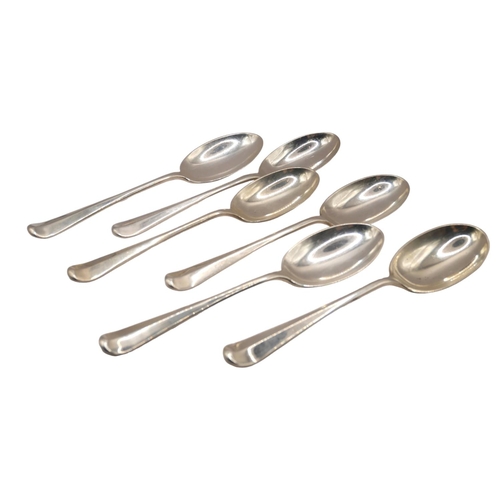 21 - A. HAVILAND-NYE, EIGHT HANOVERIAN PATTERN SILVER SPOONS, HALLMARKED LONDON 1970 & 1973. 
(length 17.... 