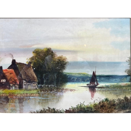 243 - THREE BRITISH WATERCOLOURS
To include river landscape, Highland view and village street scene, signe... 