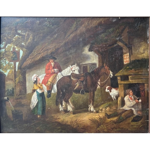 252 - AFTER GEORGE MORLAND, A 19TH CENTURY OIL ON PANEL
Titled ‘The Public House Door’, framed. 
(sight 40... 