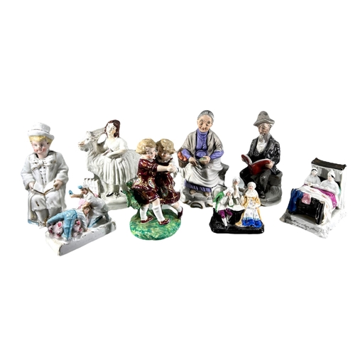 56 - A COLLECTION OF 19TH CENTURY STAFFORDSHIRE AND PORCELAIN FIGURES
To include Meissen style nodding he... 