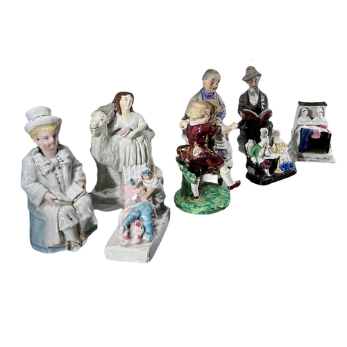 56 - A COLLECTION OF 19TH CENTURY STAFFORDSHIRE AND PORCELAIN FIGURES
To include Meissen style nodding he... 