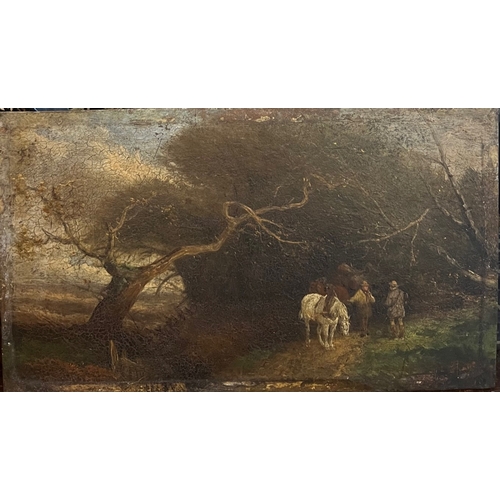 258 - WILLIAM JOSEPH SHAYER BRITISH, 1811 - 1891, A 19TH CENTURY OIL ON BOARD
Woodland landscape, huntsman... 