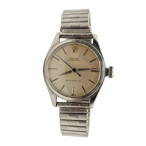 29 - ROLEX, OYSTER, ROYAL STEEL CASED MECHANICAL GENTLEMAN’S WRISTWATCH, CIRCA 1950
Having gilded hour ba... 