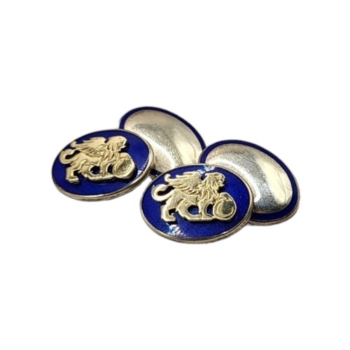 28 - ASPREY & CO. LTD, A PAIR OF SILVER, SILVER GILT AND BLUE ENAMEL CUFFLINKS, HALLMARKED BIRMINGHAM, 20... 