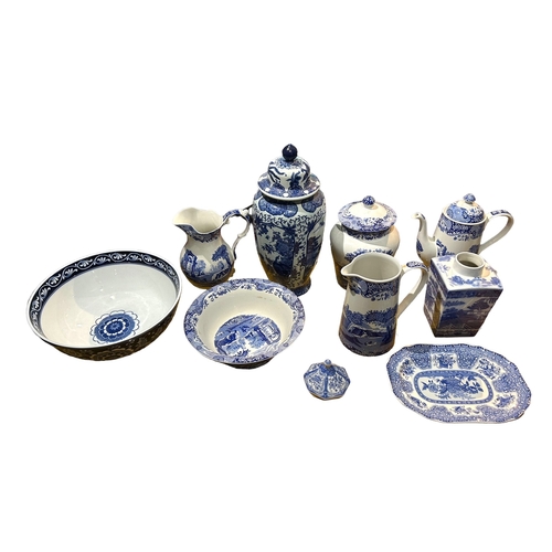 51A - COLLECTION OF 20TH CENTURY BLUE AND WHITE PORCELAIN SPODE ITEMS AND OTHERS. 
(largest 39cm)