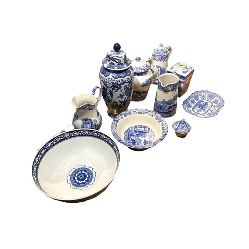 51A - COLLECTION OF 20TH CENTURY BLUE AND WHITE PORCELAIN SPODE ITEMS AND OTHERS. 
(largest 39cm)