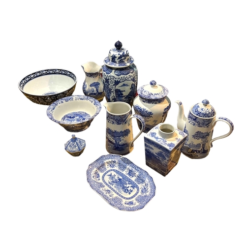 51A - COLLECTION OF 20TH CENTURY BLUE AND WHITE PORCELAIN SPODE ITEMS AND OTHERS. 
(largest 39cm)