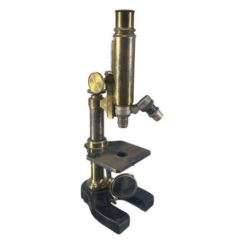 61A - A LATE 19TH CENTURY FRENCH GILT METAL MICROSCOPE, MARKED NACHET A PARIS. (h 26.5cm)