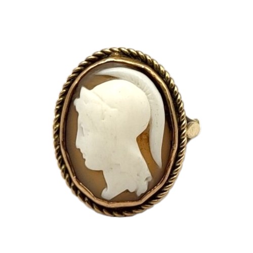 5A - A VICTORIAN YELLOW METAL OVAL CAMEO RING DEPICTING BUST OF ATHENA, YELLOW METAL TESTED AS 9CT GOLD
H... 