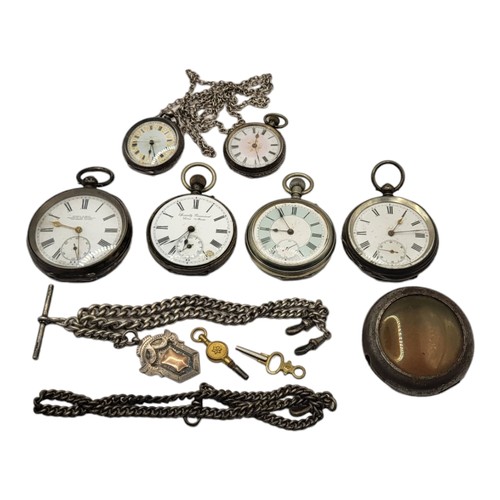 3B - KENDAL & DENT, AN EARLY 20TH CENTURY .935 SWISS SILVER POCKET WATCH, TOGETHER WITH FIVE 20TH CENTURY... 