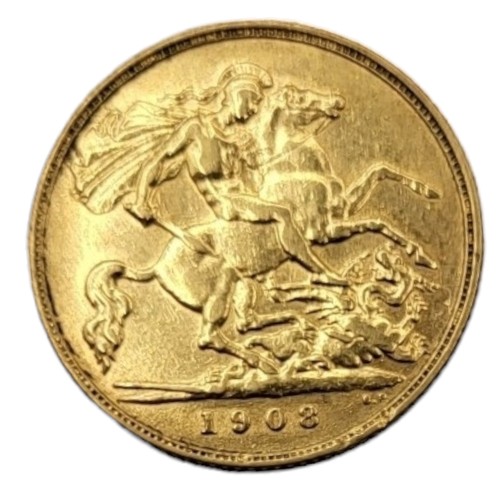 1B - AN EDWARDIAN 22CT GOLD HALF SOVEREIGN, 1908.