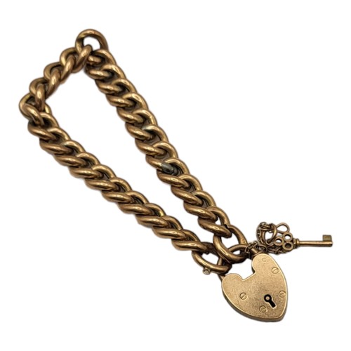 10A - A VICTORIAN 9CT GOLD CURB LINK HEART PADLOCK CLASP BRACELET
Having working heart padlock, each curb ... 