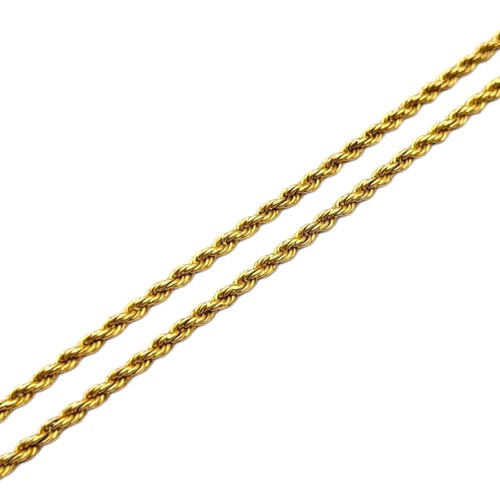 42A - A YELLOW METAL ROPE TWIST LINK CHAIN, YELLOW METAL TESTED AS 18CT YELLOW GOLD. (length 42cm, 7.9g)