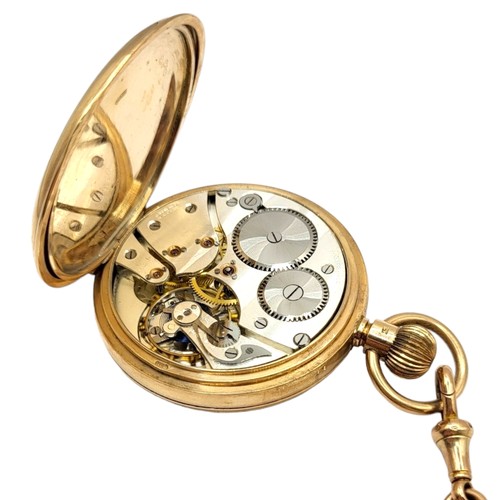 33A - A 1920’S 9CT GOLD SYREN OPEN FACED POCKET WATCH, ATTACHED TO A 9CT GOLD POCKET WATCH ALBERT CHAIN
Po... 