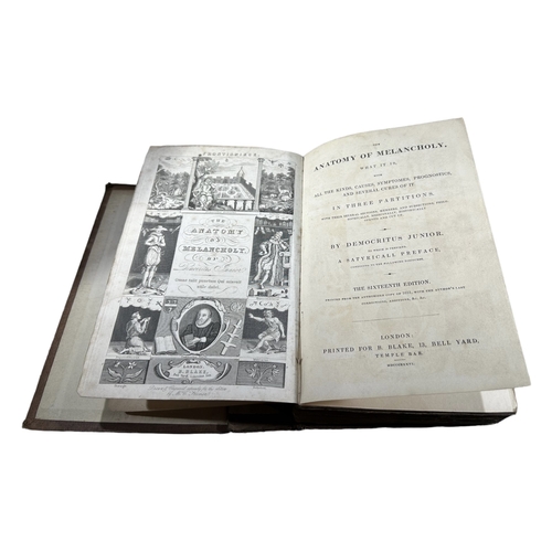 58B - DEMOCRITUS JUNIOR, EARLY/MID 19TH CENTURY BOOK TITLED: THE ANATOMY OF MELANCHOLY, SIXTEENTH EDITION,... 