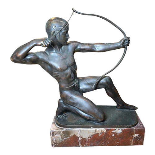 189 - RUDOLF KAESBACH, 1873 - 1955, GERMAN, A BRONZE SCULPTURE TITLED ‘THE ARCHER’Showing a kneeling athle... 