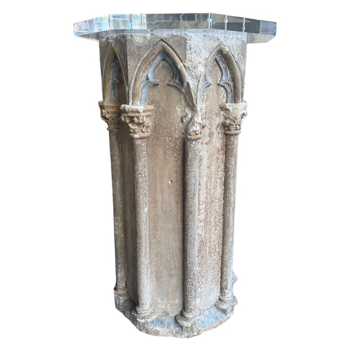 203 - A PAIR OF 16TH CENTURY OCTAGONAL CARVED LIMESTONE COLUMNSEach with eight Gothic-arched niches, decor... 