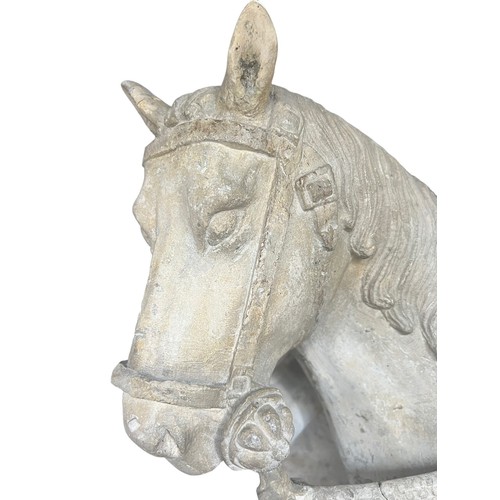 213 - A LARGE RARE EARLY 16TH CENTURY FRENCH CARVED LIMESTONE GROUP, St. Martin on horseback sharing a clo... 