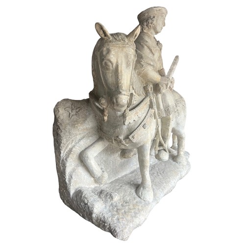 213 - A LARGE RARE EARLY 16TH CENTURY FRENCH CARVED LIMESTONE GROUP, St. Martin on horseback sharing a clo... 