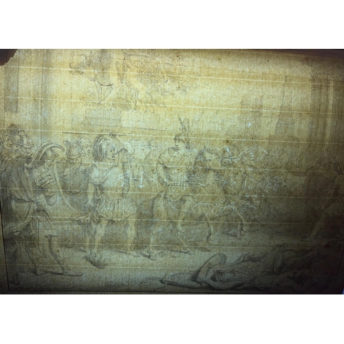 294 - A 17TH CENTURY PEN, INK AND WASH DRAWING STUDY 
The Battle of Metaurus with Roman soldiers on horseb... 