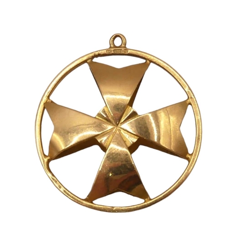 32 - A MALTESE 18CT GOLD MALTESE CROSS PENDANT
Marked with crown assay and C.18 for Malta. 
(31mm x 28mm,... 