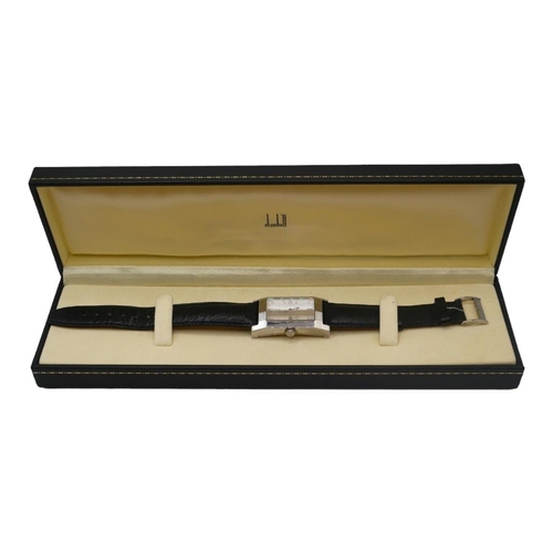 42A - A VINTAGE DUNHILL QUARTZ WRISTWATCH
Having rectangular faceted case, Roman numeral and baton hour ma... 