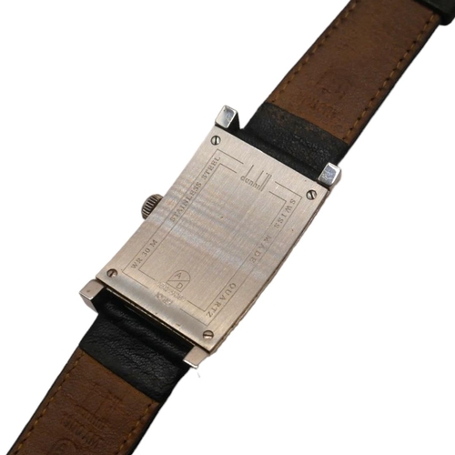 42A - A VINTAGE DUNHILL QUARTZ WRISTWATCH
Having rectangular faceted case, Roman numeral and baton hour ma... 