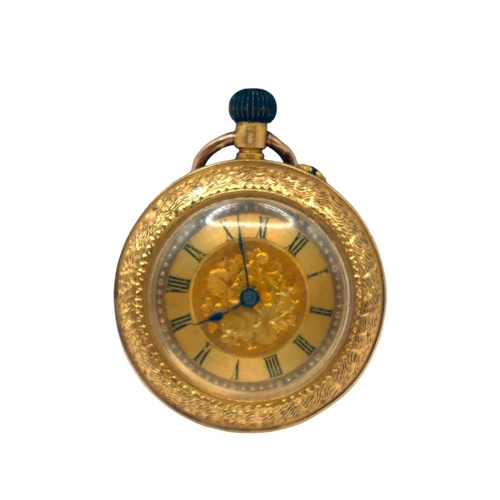 46A - A LATE 19TH/EARLY 20TH CENTURY FRENCH 18CT GOLD POCKET WATCH
Having blue steel hands, black Roman nu... 