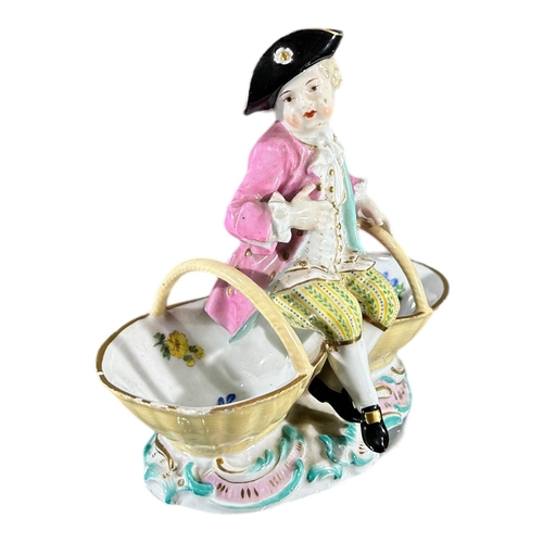 105 - MEISSEN, AN 18TH CENTURY GERMAN PORCELAIN SALT & PEPPER DISH STYLISED WITH FIGURE, MODELLED BY JOHAN... 