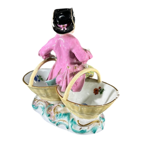 105 - MEISSEN, AN 18TH CENTURY GERMAN PORCELAIN SALT & PEPPER DISH STYLISED WITH FIGURE, MODELLED BY JOHAN... 