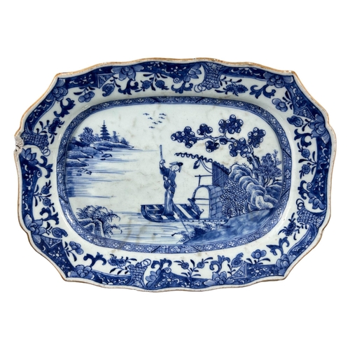 148A - A CHINESE EXPORT BLUE AND WHITE PORCELAIN TRAY. TOGETHER WITH TWO BLUE AND WHITE EXPORT PLATESDecora... 