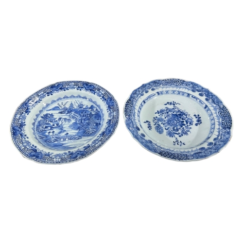 148A - A CHINESE EXPORT BLUE AND WHITE PORCELAIN TRAY. TOGETHER WITH TWO BLUE AND WHITE EXPORT PLATESDecora... 