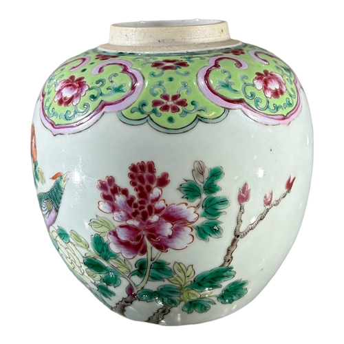 154 - 19TH CENTURY CHINESE QING DYNASTY FAMILLE ROSE GINGER JARDecorated with Chinese green pheasant among... 