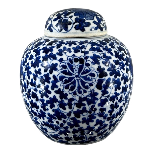 154A - A CHINESE KANGXI BLUE AND WHITE LOTUS GINGER JARDecorated with underglaze blue with large lotus bloo... 