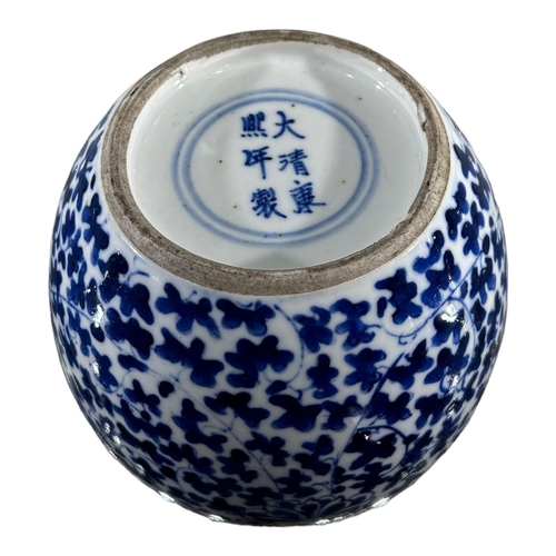 154A - A CHINESE KANGXI BLUE AND WHITE LOTUS GINGER JARDecorated with underglaze blue with large lotus bloo... 