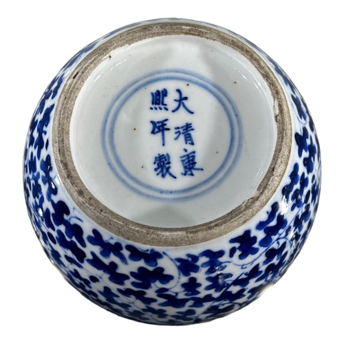 154A - A CHINESE KANGXI BLUE AND WHITE LOTUS GINGER JARDecorated with underglaze blue with large lotus bloo... 