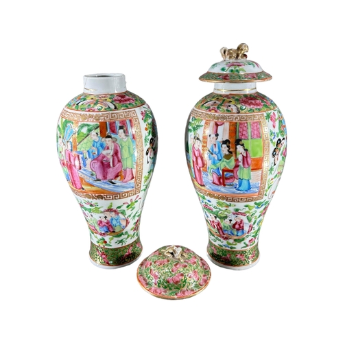 159 - TWO EARLY 19TH CENTURY CHINESE CANTON FAMILLE ROSE VASESDecorated with multiples panels showing cour... 