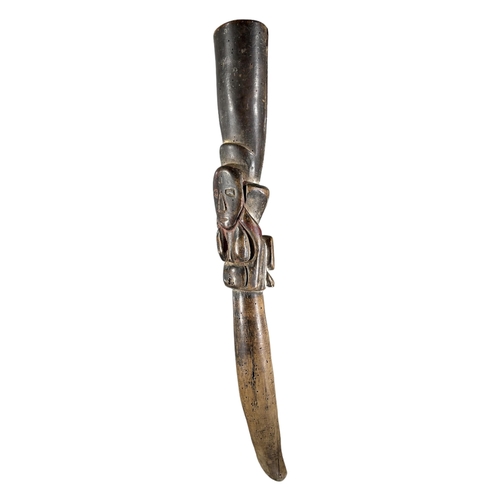 169 - IROKE IFA, YORUBA. A LATE 19TH/EARLY 20TH CENTURY CARVED WOOD DIVINATION TAPPER. (length 32.5cm)